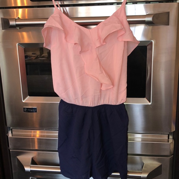Charlotte Russe Pants - Pink and navy blue romper